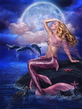 HUACAN 5d Diamond Painting Full Drill Square Mermaid Embroidery Display Picture Of Rhinestones Portrait Decoration Home Fairy & Mermaid