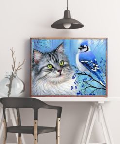 HUACAN Diamond Painting Cat Bird Full Square Drill Home Decoration Display Rhinestone Picture Kits Embroidery Home Cat Bird Diamond Painting
